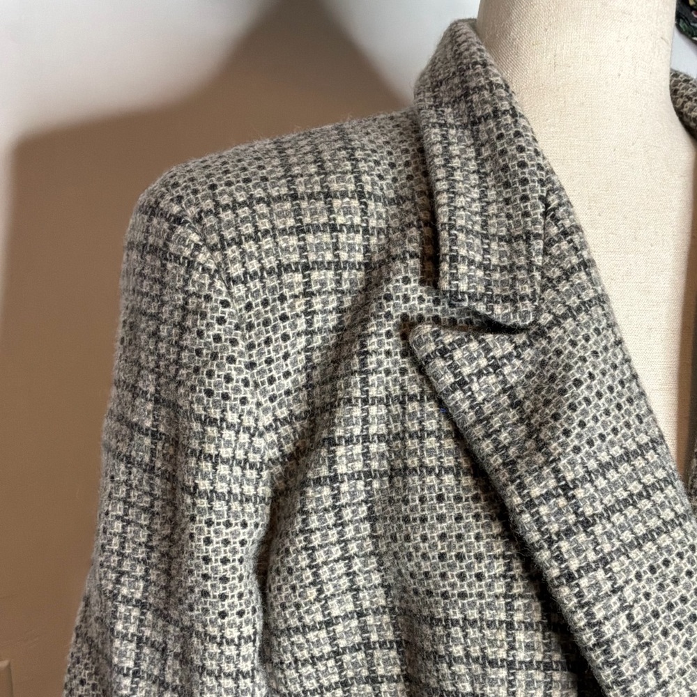 Giorgio Sant’ Angelo Grey Wool Tweed Plaid Pea Coat Size 12
